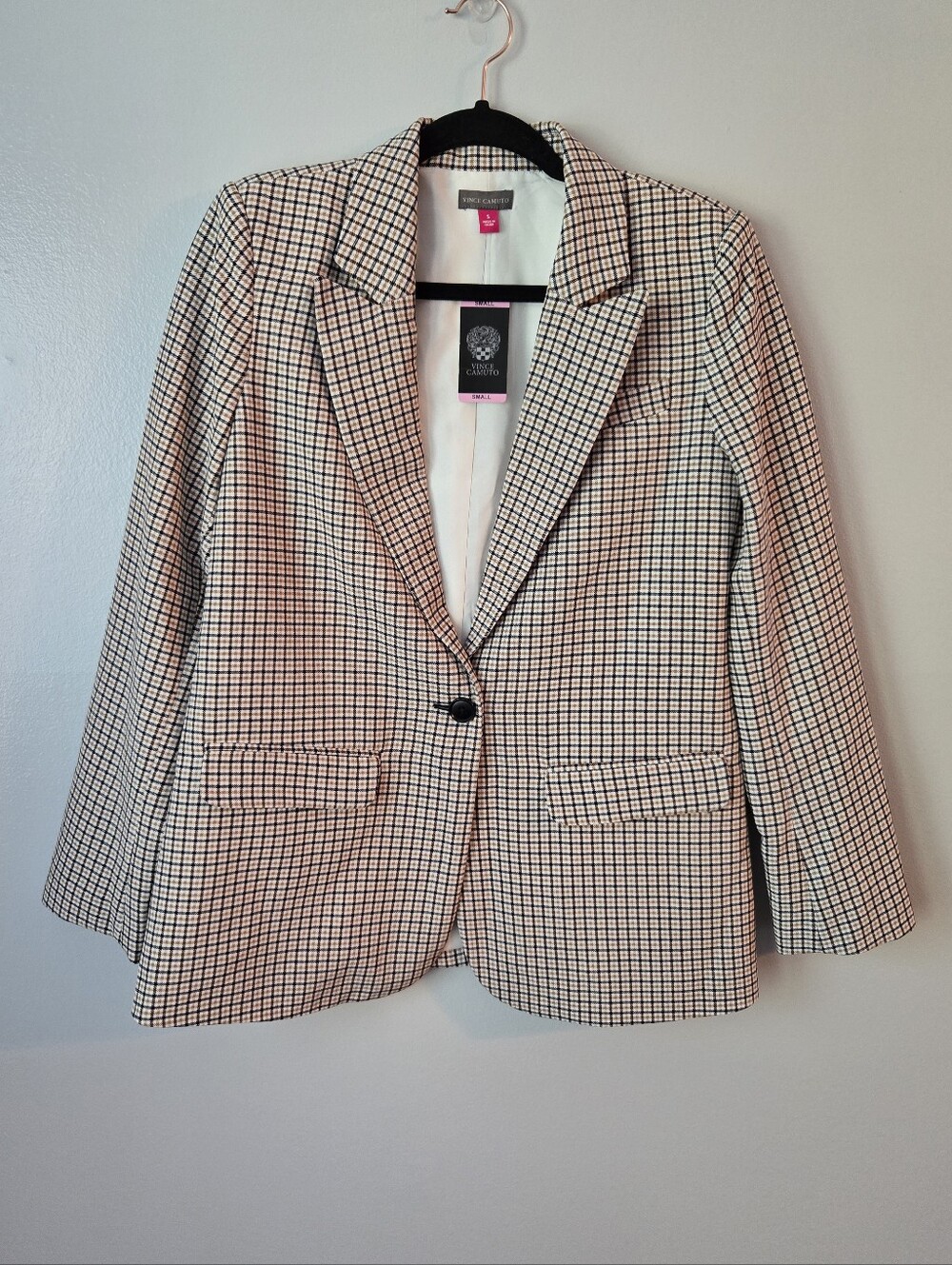 Vince Camuto Plaid Houndstooth Check Single Button Tailored Blazer Size Small